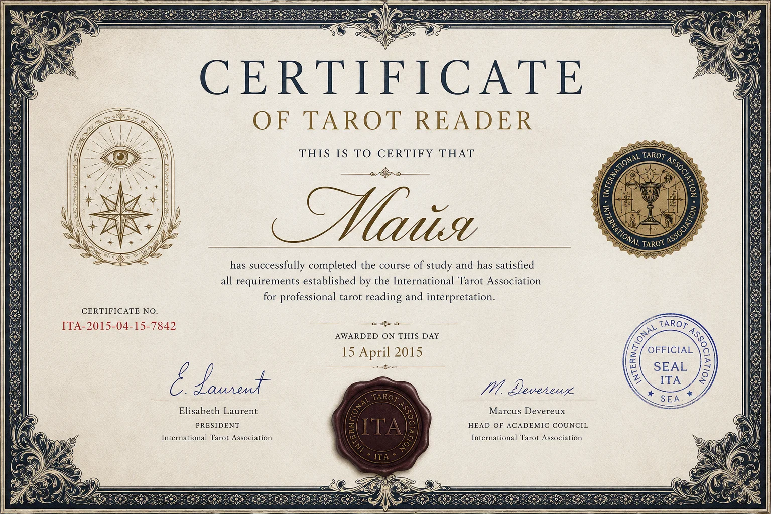 Certificate of Tarot Reader